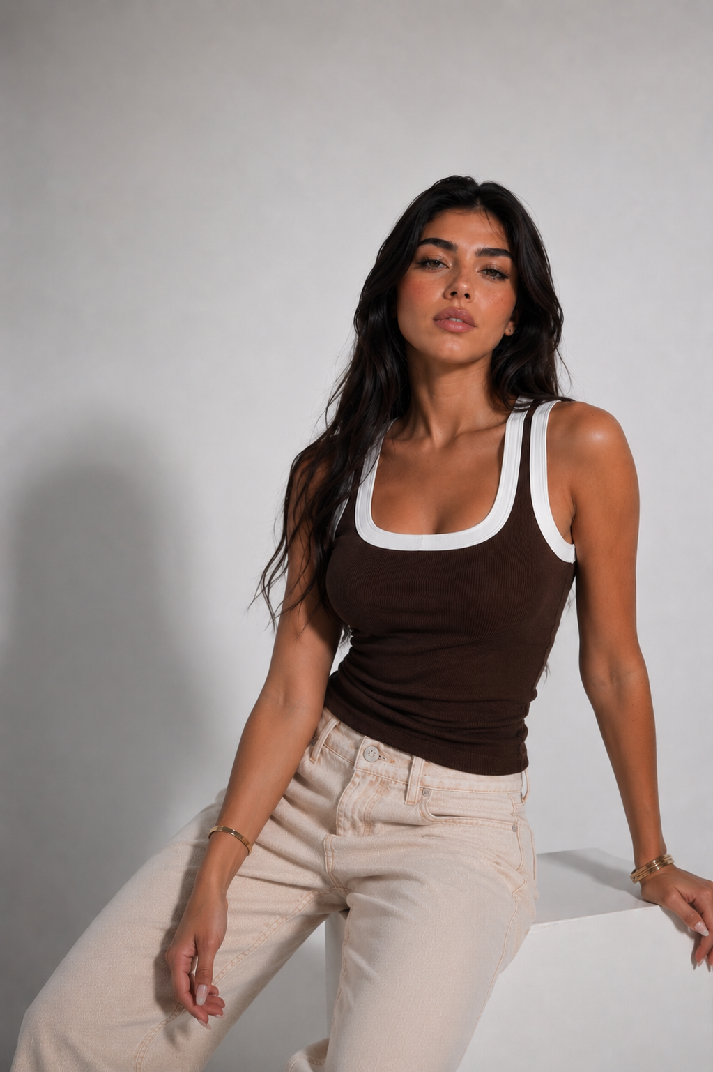 LAYER BROWN TANK TOP