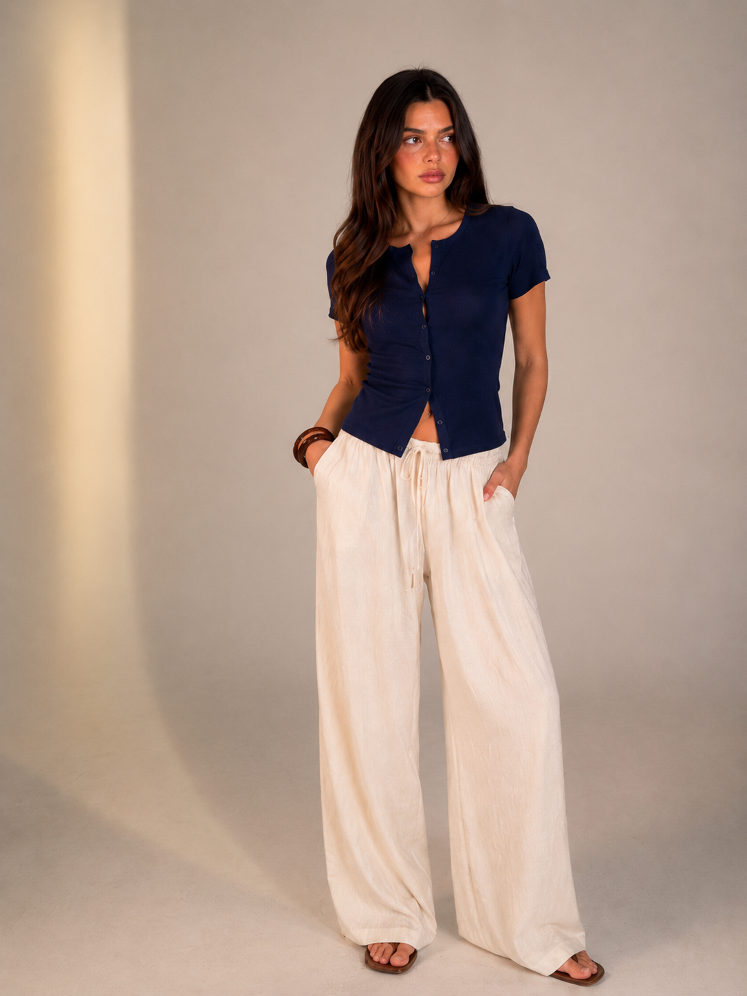 NAVY BUTTON TOP