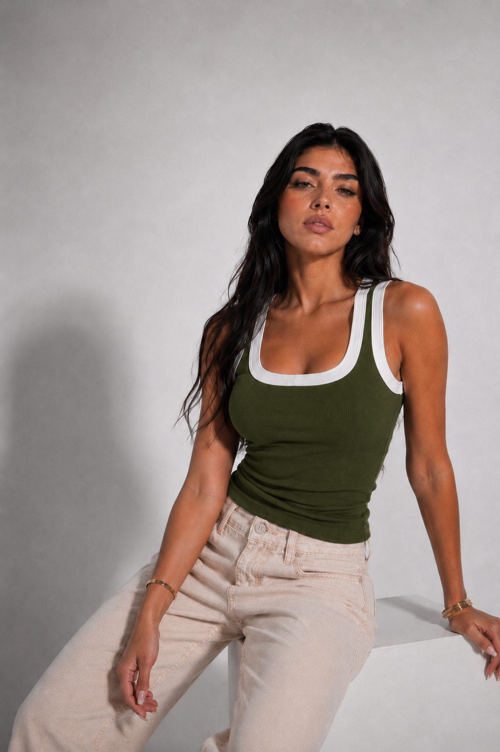 LAYER OLIVE GREEN TANK TOP