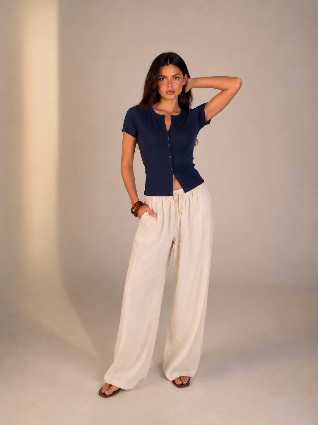 NAVY BUTTON TOP