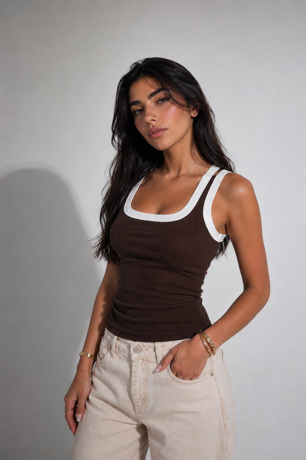 LAYER BROWN TANK TOP